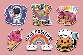 do cute typography and cartoon doodle stickers design