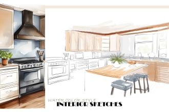 draw interior sketches in watercolor style