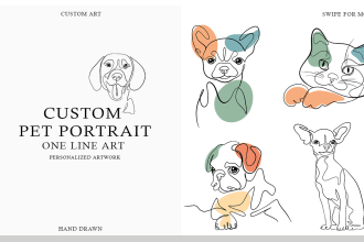 draw a continuous one line art of your pet portrait photo
