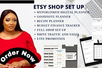 set up etsy stan shop, hyperlinked digital planner and etsy digital products seo