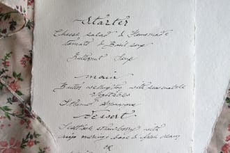 write a beautiful handwritten menu card