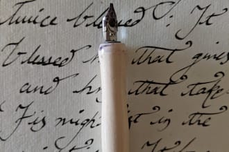 write antique handwritten text in white cotton paper