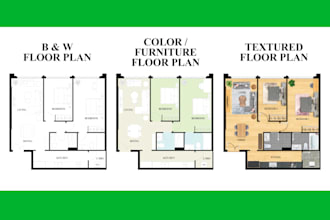 do 2d floor plan, color, furniture, textured plan for airbnb listing