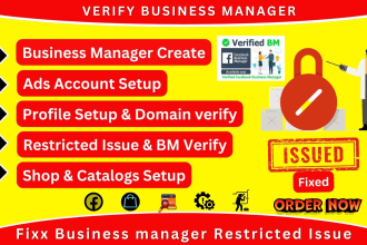 create a facebook business manager, ads account, setup