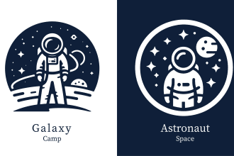 create astronaut, space, and planet logo design
