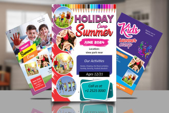 design elegant flyers for kids school, summer camp, parties and events