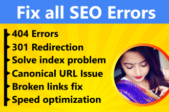 fix 404 errors, robots txt, broken links, and xml sitemap with 301 redirects
