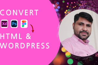 convert psd, figma design to  html or pro website