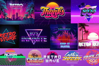do 80s ,90s retro chrome synthwave vintage style,neon,hip hop club music 3d logo