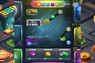 design game UI UX, mobile game UI, hud, app UI UX in figma