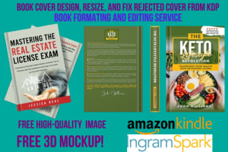 design book cover, ebook cover, paperback cover layout, fix, resize book cover
