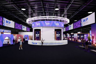 create and realistic 3d event, conference, exhibition, stage