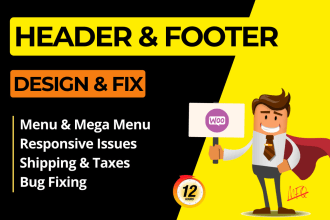design and fix header, footer and mega menu for wordpress site in just 12 hours