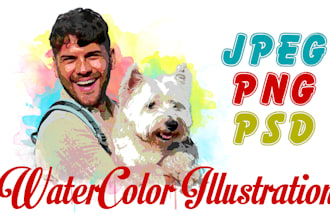 make digital art watercolor or watercolour illustration of your pet or anything