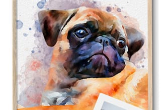 draw custom pet dog cat portrait in watercolor style