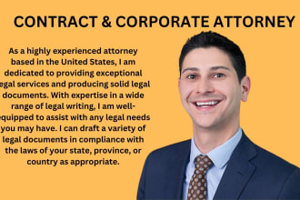 be your lawyer for business contract, legal agreement, terms of service or nda