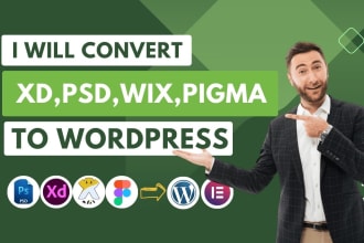 convert xd PSD wix figma to wordpress or redesign by elementor