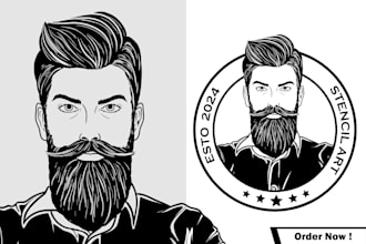 do black and white vector portrait, silhouette, stancil art