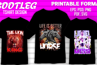 do custom trendy 90s bootleg tshirt design in 12 hours