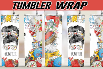 creative skinny tumbler wrap, 3d inflated 20,30oz tumbler wraps designs for you