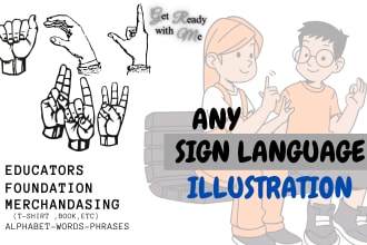 create any sign language illustrations flashcards asl,bsl