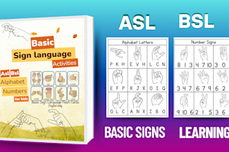 create basic sign language illustrations flashcards asl,bsl