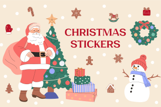 create flat line vector illustration for icons stickers website, christmas theme