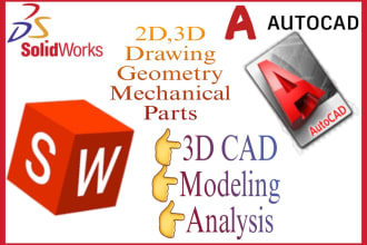 do 3d cad models, 2d drawings, mechanical parts, assembly in solidworks, autocad
