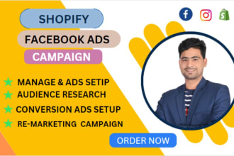 setup shopify facebook ads and instagram ads campaign expert