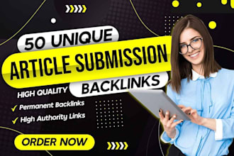 provide 50 article submissions contextual backlinks off page SEO