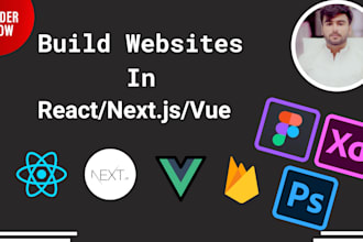 build website in vue js, next js, react js, node js, firebase and website design