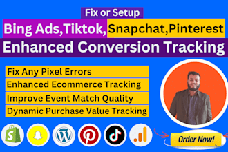 setup bing ads, pinterest, snapchat, tiktok pixel conversion purchase tracking