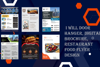 door hanger, digital brochure, restaurant food flyer design