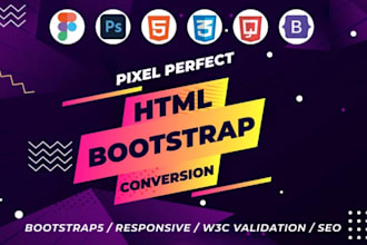convert figma to html, xd to html, psd to html bootstrap responsive html website