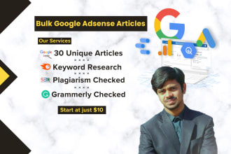 write 30 unique bulk SEO articles for google adsense approval