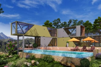 design and do 3d architecture rendering shipping container house, villa, hotel