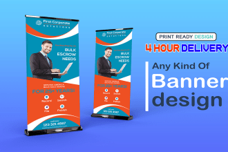 design feather flag retractable, teardrop, signage, roll up banner in 4 hours