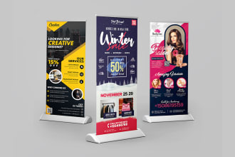 design roll up, pull up, retractable banner for event or shop