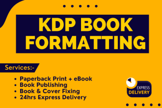 do book formatting for amazon KDP, book publishing, kdp book formatting