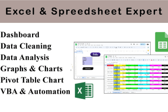 data entry, excel charts, data cleaning, and google sheets automation