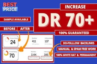 increase ahrefs domain rating DR, 70 plus,da 50 plus using SEO backlinks