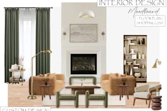 create interior mood board, shopping list, floor plan
