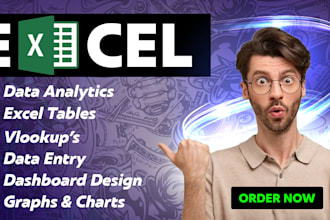 do data analytics by excel tables, dashboards, graphs