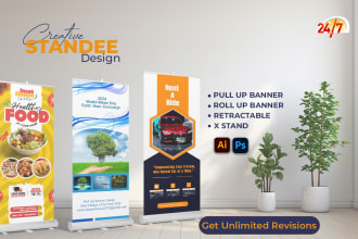 design retractable, roll up, pull up, standee, and x stands