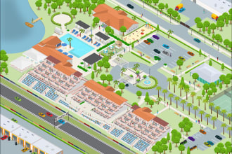 design a vector 2d flat or 3d isometric map