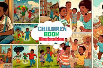 draw african american comic book, children storybook, kids book illustration