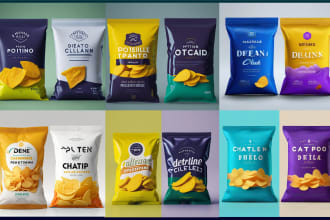 design chips labels, food items and  potato chips packaging