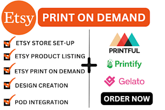 set up etsy pod store, etsy drop shipping, gelato, printful,printify,etsy design