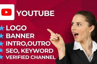 create, setup youtube channel with logo, art, intro, outro