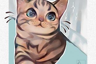 draw a cute portrait illustration of your pet, cat, dog